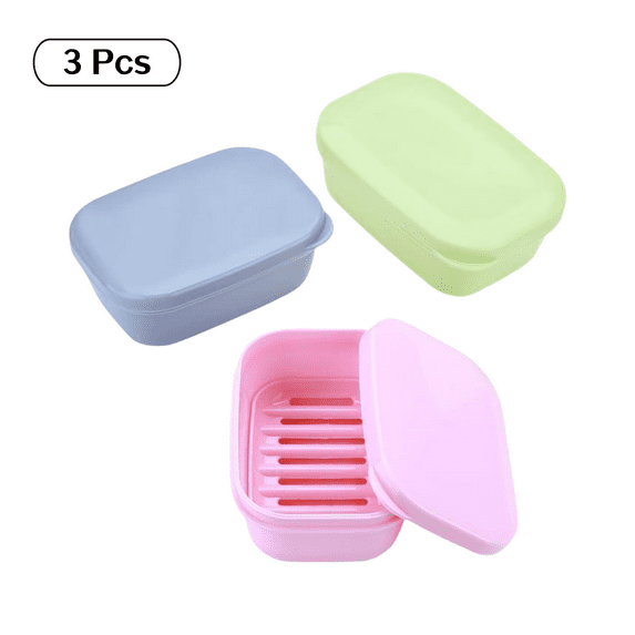 3 Pack Travel Soap Case, Leakproof Dual-Layer Soap Dishes, Portable Travel Bar Soap Holder Container with Lid for Camping, Gym (Blue, Green, Pink)