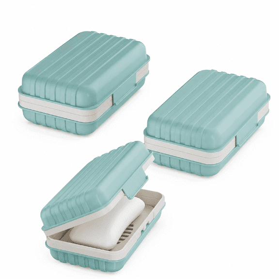 3-Pack Travel Soap Case with Lid, Leakproof Portable Bar Soap Holder for Gym, Camping and Hiking Blue