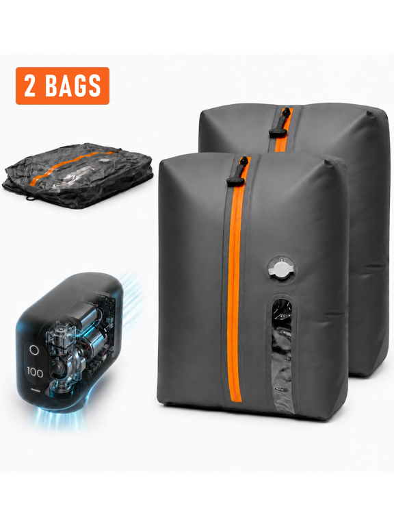 (2 Pack) Compression Bags for Travel with Pump, 22L Travel Vacuum Bags for Clothes, IPX8 Waterproof Reusable Compression Kit for Suitcase, Backpack & Home Storage