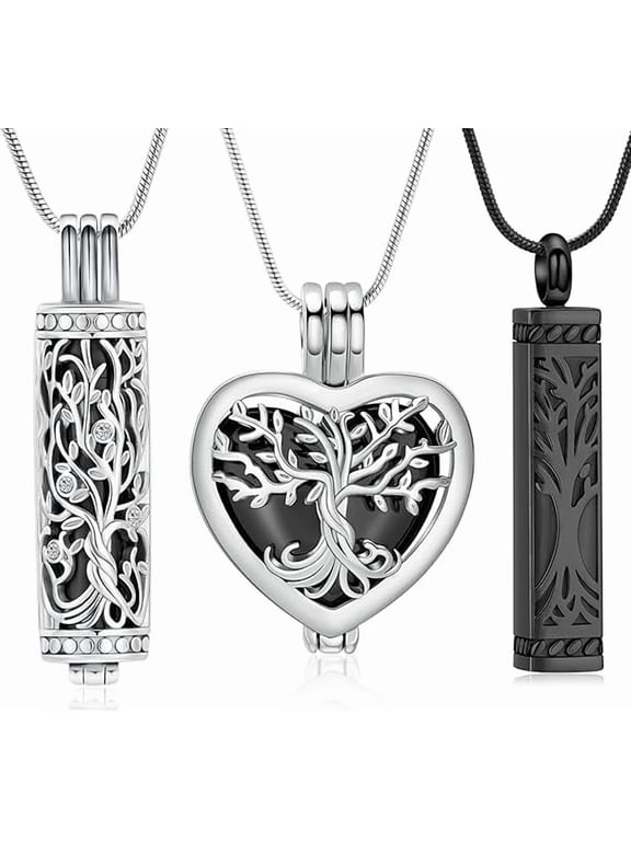 3 Pack Tree of Life / Cylinder / Bar Urn Necklace for Ashes Cremation Jewelry Women Men Ashes Keepsake Ashes Necklace Urn Pendent