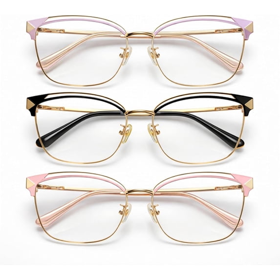 3 Pack Trendy Blue Light Glasses Women Cat Eye Metal Frame Computer Office Laptop