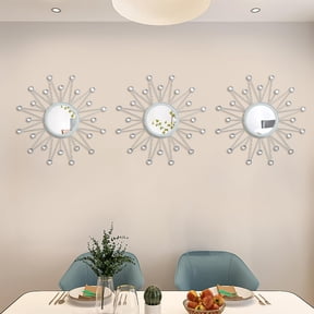 3 Pack Triangle Burst Silver Crystal Sunburst Wall Mirror Decor Home Art