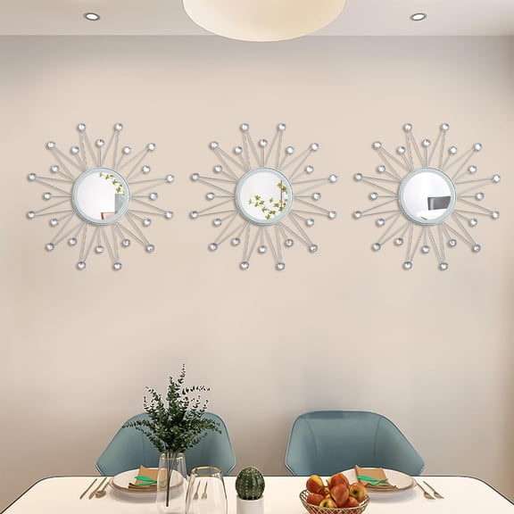 3 Pack Triangle Burst Silver Crystal Sunburst Wall Mirror Decor Home Art