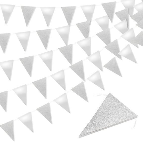 3-Pack Triangle Pennant Banner Flag Silver Metallic Paper Bunting Party Decoration Triangle Flags for Christmas/Graduation/Wedding 3m/9.8FT
