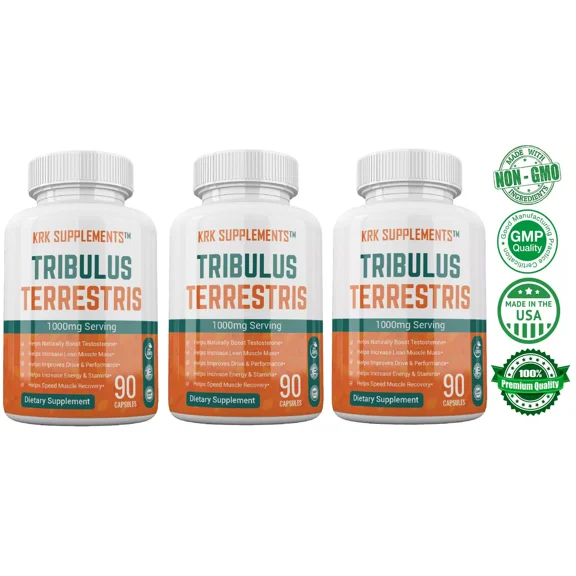 3 Pack Tribulus Terrestris 1000mg per serving Natural Testosterone Booster