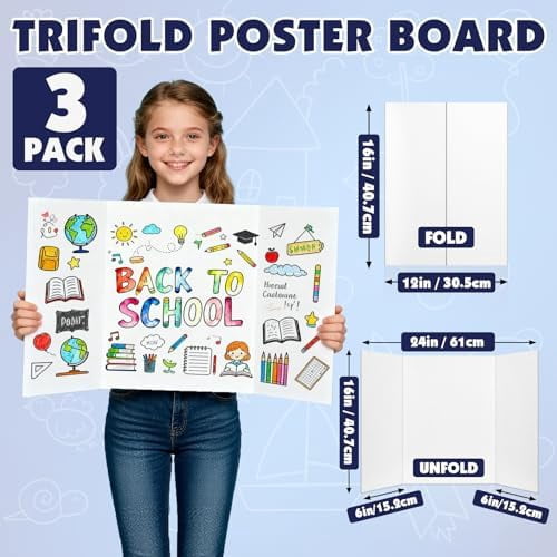 3 Pack Trifold Poster Board, 16in x 24in Corrugated Project Board ...