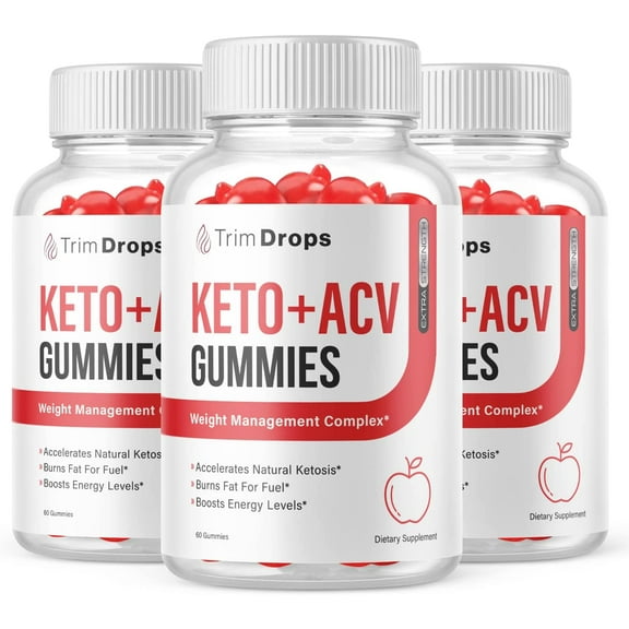 (3 Pack) Trim Drops Keto ACV Gummies - Supplement for Weight Loss - Energy & Focus Boosting Dietary Supplements for Weight Management & Metabolism - Fat Burn - 180 Gummies
