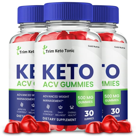 (3 Pack) Trim Keto Tonic ACV Gummies, Apple Cider Vinegar, Max Strength, 3 Month Supply Dietary Supplement, Made in USA