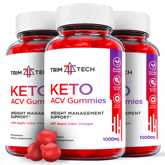 (3 Pack) Trim Tech Keto ACV Gummies - Supplement for Weight Loss - Energy & Focus Boosting Dietary Supplements for Weight Management & Metabolism - Fat Burn - 180 Gummies