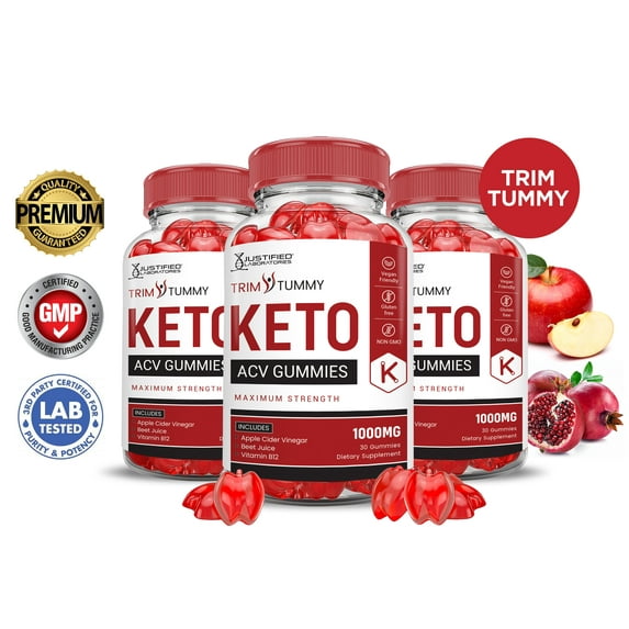 (3 Pack) Trim Tummy Keto ACV Gummies 1000MG Dietary Supplement 180 Gummys