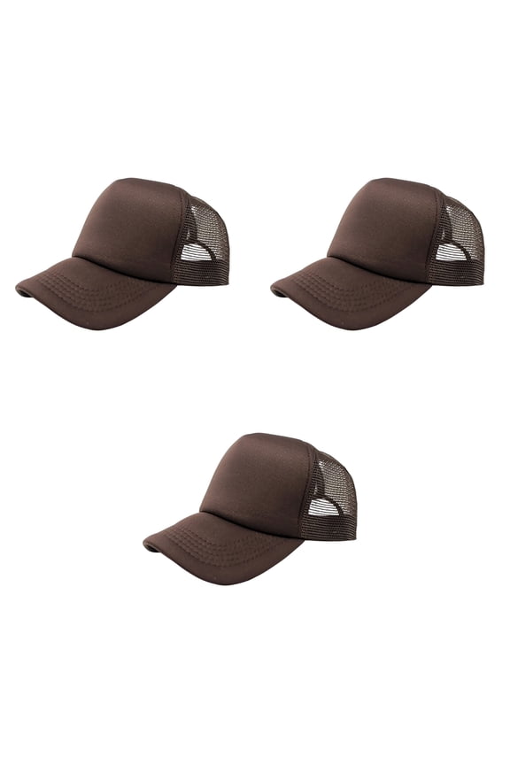 3 Pack Trucker Hats Classic Mesh Back Caps Adjustable Snap Closure (Brown)