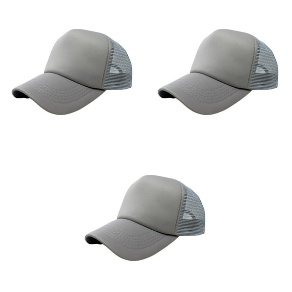 3 Pack Trucker Hats Classic Mesh Back Caps Adjustable Snap Closure (Grey)