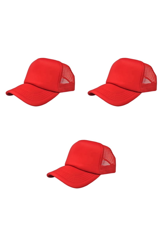 3 Pack Trucker Hats Classic Mesh Back Caps Adjustable Snap Closure (Red)