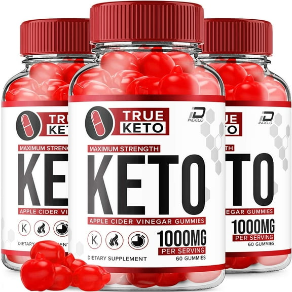 (3 Pack) True Keto Gummies Supplement True Keto + ACV Gummies Apple Cider Vinegar 1000MG, True Keto Gummies Reviews, Vitamin B12 (180 Gummies)