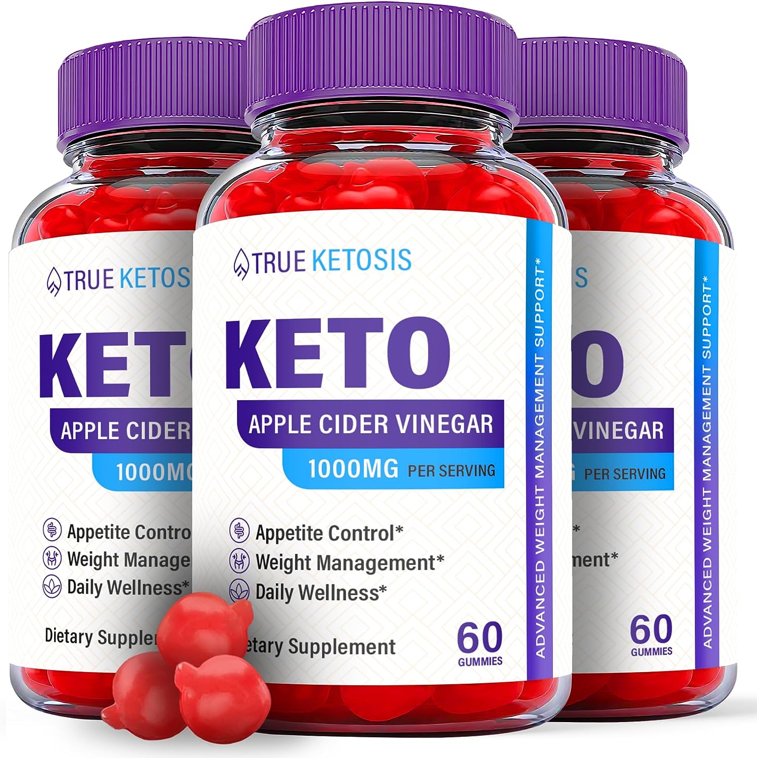 (3 Pack) True Ketosis Keto ACV Gummies Apple Cider Vinegar Supplement
