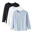 thumbnail image 1 of 3 Pack Tshirts for Boys Girls Long Sleeve Soft T-shirts Cotton Multipack Kids Solid Color Fall Spring Base Tees (10 Years, Black|White|Blue), 1 of 7