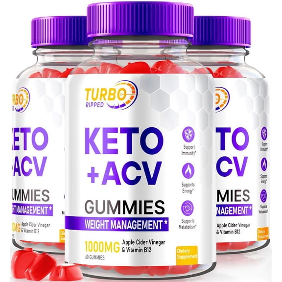 (3 Pack) Turbo Ripped Keto ACV Gummies, Official TurboRipped Keto Gummies, Apple Cider Vinegar Supplement, All Natural Keto+ACV, Premium Keto Plus ACV Gummy, Gomitas Reviews (180 Gummies)