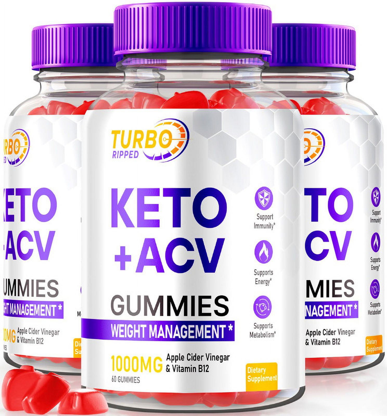 (3 Pack) Turbo Ripped Keto ACV Gummies, Official TurboRipped Keto Gummies, Apple Cider Vinegar Supplement, All Natural Keto+ACV, Premium Keto Plus ACV Gummy, Gomitas Reviews (180 Gummies)