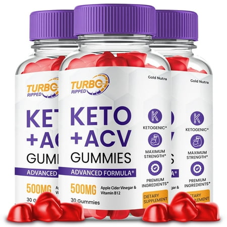 (3 Pack) Turbo Ripped Keto ACV Gummies, Turbo Ripped Keto + ACV Gummies, Max Strength Supplement for Men and Women