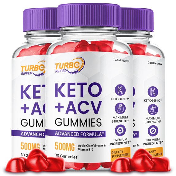(3 Pack) Turbo Ripped Keto ACV Gummies, Turbo Ripped Keto + ACV Gummies, Max Strength Supplement for Men and Women