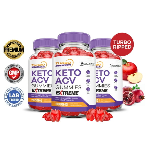 (3 Pack) Turbo Ripped Keto Extreme ACV Gummies 2000mg Dietary Supplement 180 Gummys
