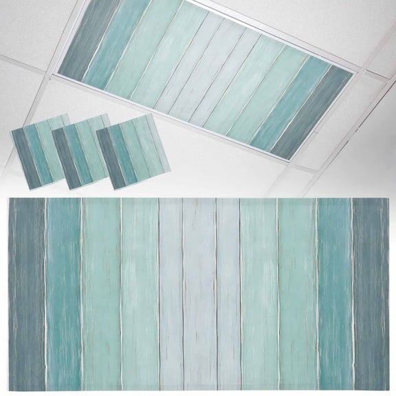 3 Pack Turquoise Ombre Fluorescent Light Covers for Ceiling Lights Gray Teal Wood Grain Stripes Rustic Country Magnetic Ceiling Light Covers Overhead Light Filters for Office Classroom Home