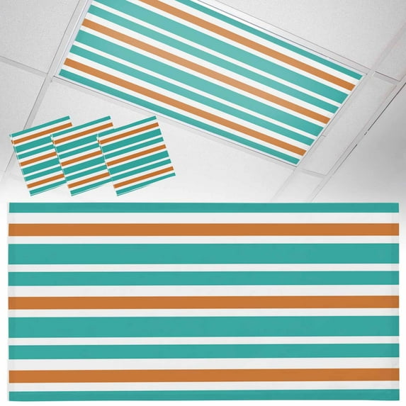 3 Pack Turquoise Orange Fluorescent Light Covers for Ceiling Lights White Stripe Magnetic Ceiling Light Covers Overhead Light Filters for Office Classroom Home
