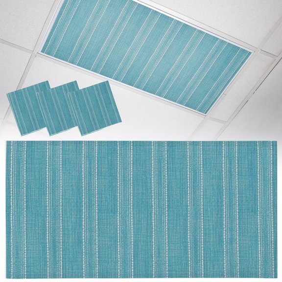 3 Pack Turquoise Striped Fluorescent Light Covers for Ceiling Lights Coastal Grandma Farmhouse Rustic Linen Texture Magnetic Ceiling Light Covers Overhead Light Filters for Office Classroom Home