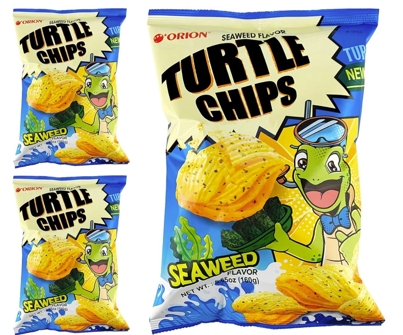 3-Pack Turtle Chips Seaweed Flavor 160g (Korean Snack, Layered Crispy Chips)