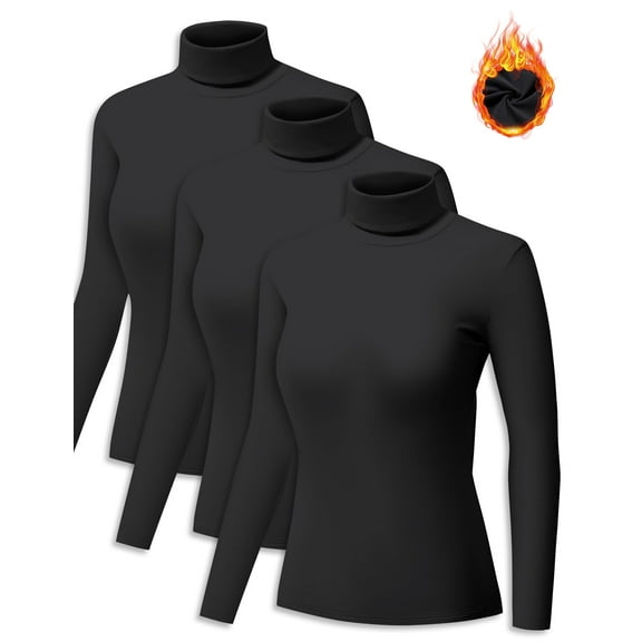 3 Pack Turtleneck Long Sleeve Shirts Thermal Underwear for Women Long Johns Winter Clothes Warm Base Layer Tops Black-Black-Black M