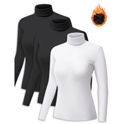 3 Pack Turtleneck Long Sleeve Shirts Thermal Underwear for Women Long Johns Winter Clothes Warm Base Layer Tops Black-Black-White L