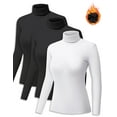 thumbnail image 1 of 3 Pack Turtleneck Long Sleeve Shirts Thermal Underwear for Women Long Johns Winter Clothes Warm Base Layer Tops Black-Black-White S, 1 of 7