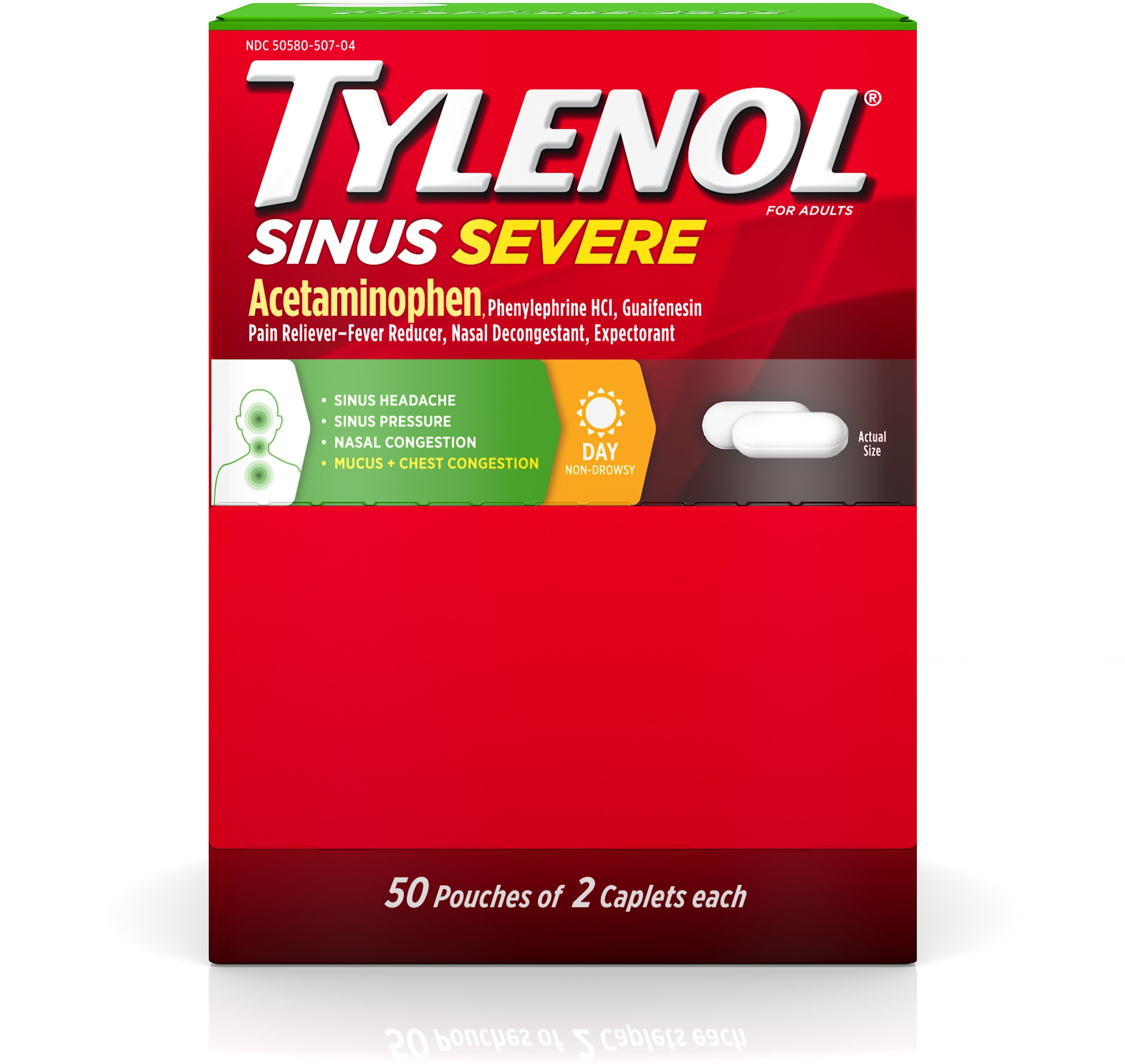 3 Pack - Tylenol Sinus Severe Daytime Caplets for Pain & Congestion Relief, 50 Travel Packs