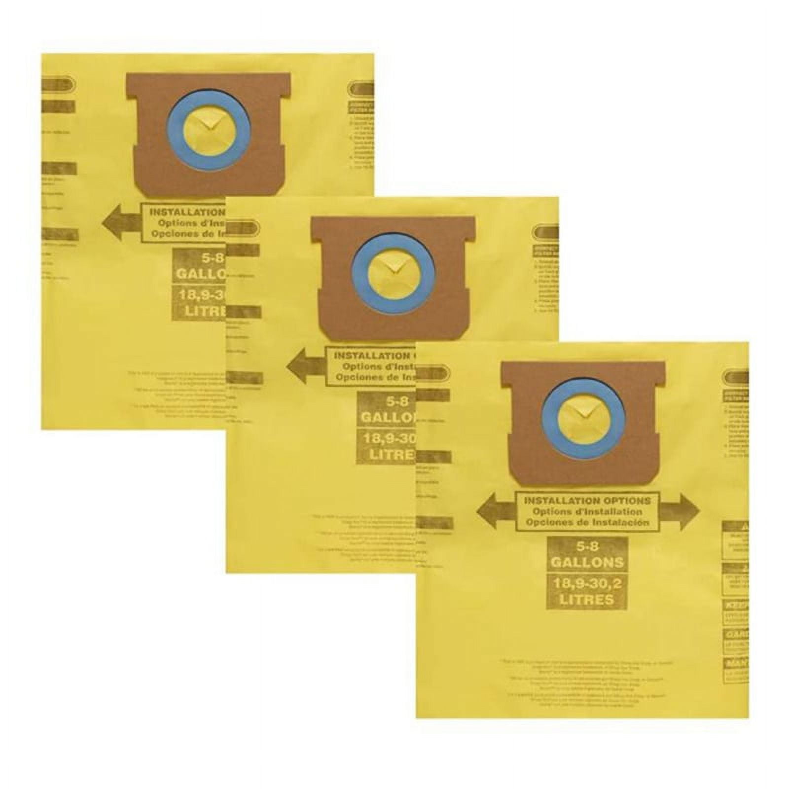 Yellow High Efficiency Vacuum Filter Bags for 5-8 Gallon Vacuums