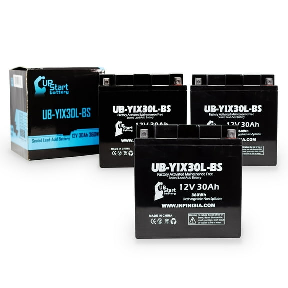 3-Pack UB-YIX30L-BS Battery Replacement for Moto Guzzi T3, T4, T5 850 CC Motorcycle - Factory Activated, Maintenance Free, Motorcycle Battery - 12V, 30AH, UpStart Battery Brand