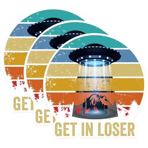 (3 Pack) UFO Decals - Get in Loser - Alien Spaceship Stickers - 3 Inches On Longest Side - Easy Peel & Apply - Made in USA - 3MCS1217