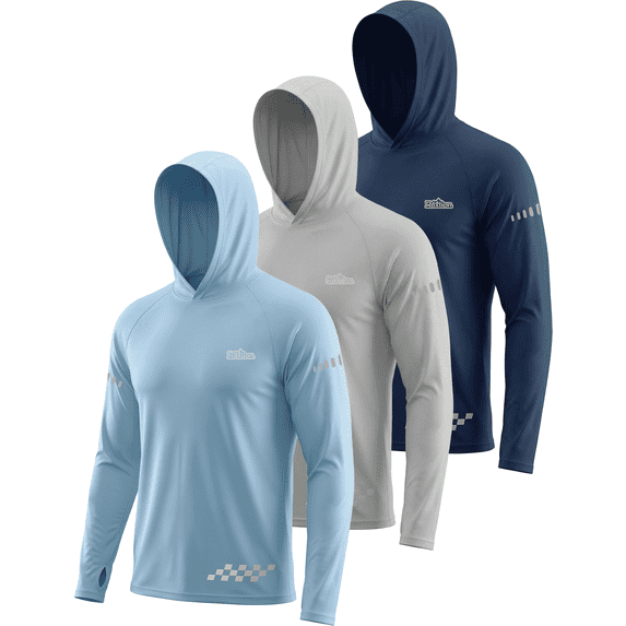 3 Pack UPF 50+ Sun Protection Mens Hoodie Long Sleeve SPF Fishing Shirt Swim Rash Guard Athletic Workout Tops