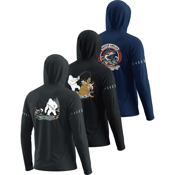 3 Pack UPF 50+ Sun Protection Mens Hoodie Long Sleeve SPF Fishing Shirt Swim Rash Guard Athletic Workout Tops