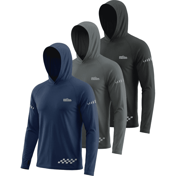 3 Pack UPF 50  Sun Protection Mens Hoodie Long Sleeve SPF Fishing Shirt Swim Rash Guard Athletic Workout Tops