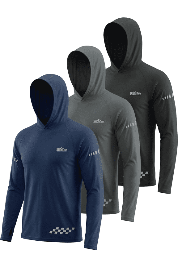 3 Pack UPF 50+ Sun Protection Mens Hoodie Long Sleeve SPF Fishing Shirt Swim Rash Guard Athletic Workout Tops