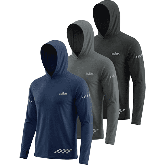 3 Pack UPF 50+ Sun Protection Mens Hoodie Long Sleeve SPF Fishing Shirt Swim Rash Guard Athletic Workout Tops
