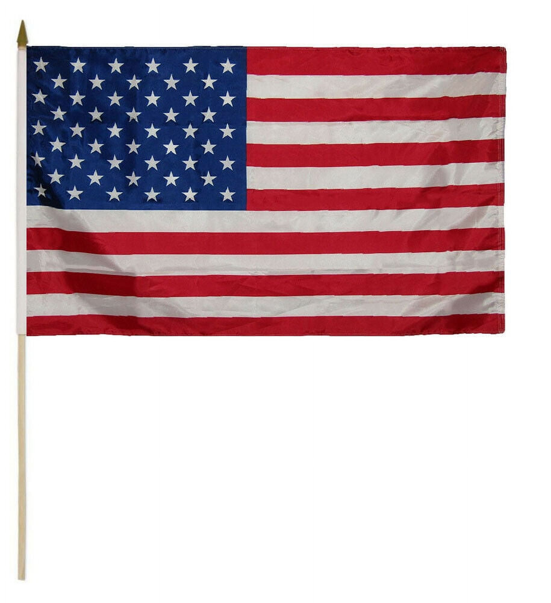 3 Pack USA American 50 Star 100D 12"x18" Stick Flag 30" Wood Staff