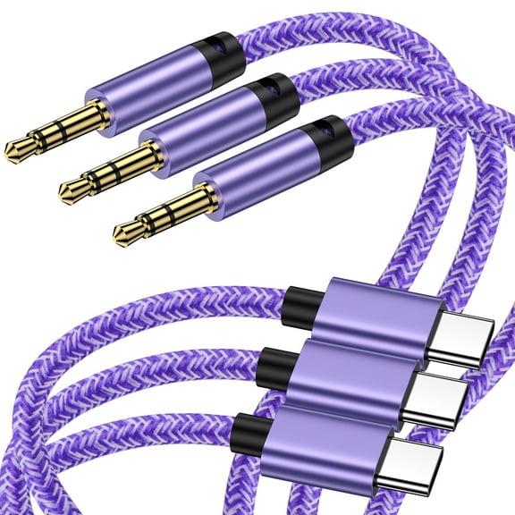3 Pack USB C to 3.5mm Audio Aux Jack Cable, Type C to 3.5mm Headphone Car Stereo Cord Aux to USB C 3.3FT Audio Cable Compatible with iPhone 15 Pro Max 15 Plus, Samsung Galaxy S24 S23 S22, Purple