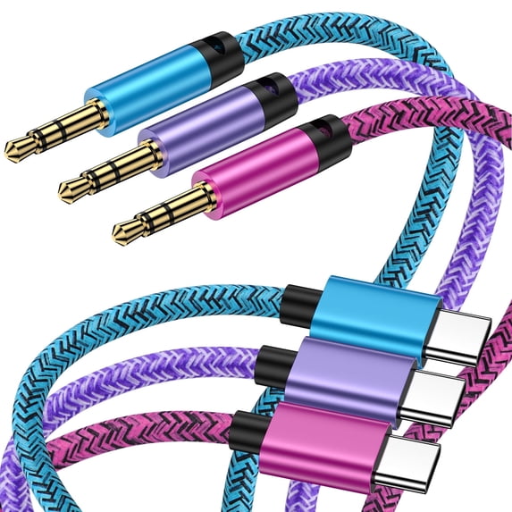 3 Pack USB C to 3.5mm Audio Aux Jack Cable, Type C to 3.5mm Headphone Car Stereo Cord Aux to USB C 3.3FT Audio Cable Compatible with iPhone 15 Pro Max 15 Plus, Samsung Galaxy S24 S23, Multicolor