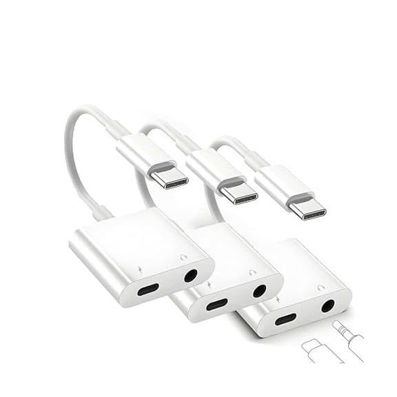 3-Pack USB C to 3.5mm Headphone and Charger Adapter, 2-in-1 Type C to Aux Jack Dongle Cable Cord with PD Fast Charging for iPhone 16 Pro/15 Pro Max, iPad Pro, Galaxy S24/S23/S22/S21/S20,Pixel,MacBook