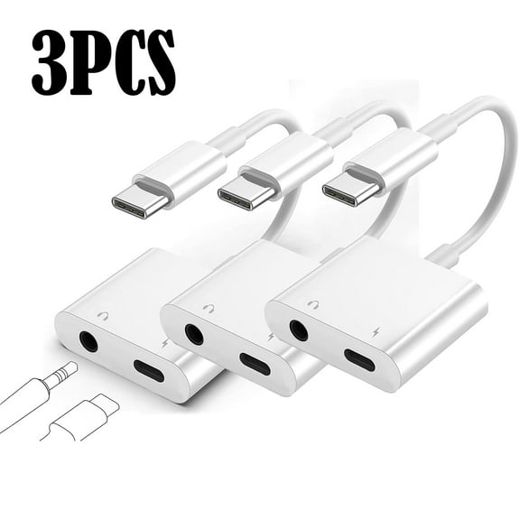 3 Pack USB C to 3.5mm Headphones Jack Adapter for iPhone 15 Dongle 2 in 1 USB-C Charge Adaptor and Aux Audio Splitter Cable for iPhone 16/15 Pro Max/15 Plus, iPad Pro, Galaxy, Note, Pixel