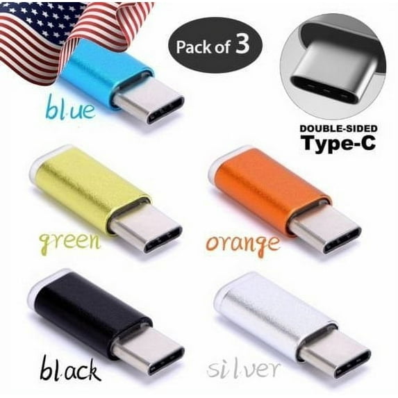 3 Pack USB-C Adapter Connector USB Type C Male to Micro USB Female Adapter Charge Sync Converter For Samsung Galaxy S8 + Note 8 Nexus 5X 6P LG G5 G6 V20 HTC 10 Google Pixel XL OnePlus 3 5 - Silver