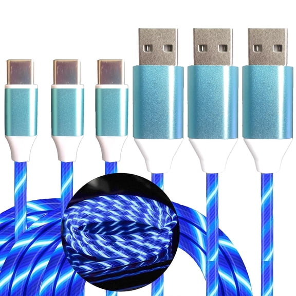 3 Pack USB C Charging Cable Led Light Up Type C Charger Fast USB-C to USB-A Charge Cord Compatible with Smart Phones and Most Type C Device(3.3FT,Blue)