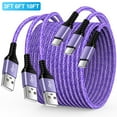 thumbnail image 1 of 3 Pack USB-C Fast Charging Cable Cord 10FT6FT3FT Type C Cable Nylon Braided Fast Charging and Data Cable Cord for Samsung, Purple, 1 of 8